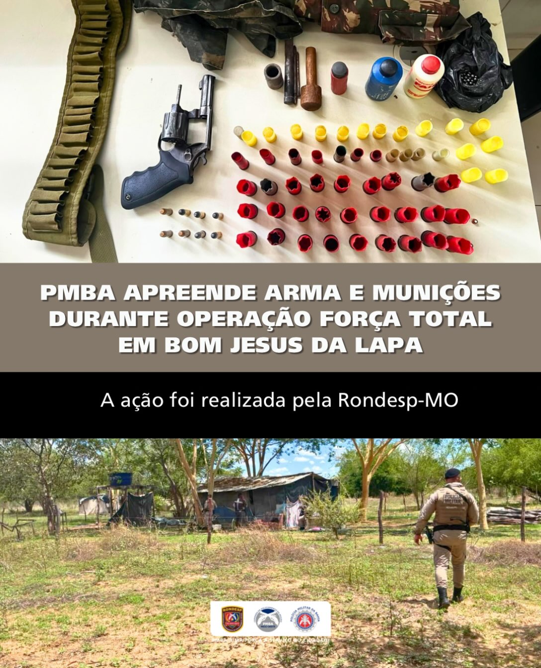 PMBA realiza operação e apreende arma e munições em Bom Jesus da Lapa
