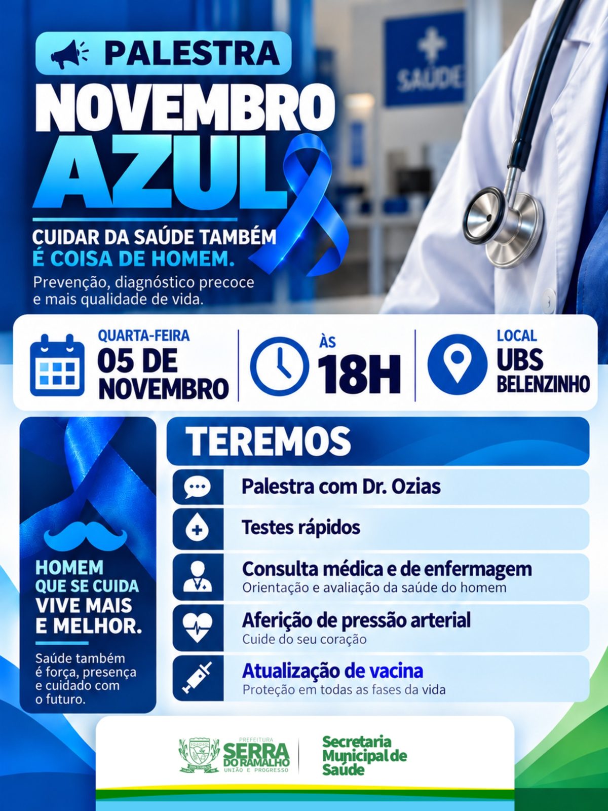 Novembro Azul: Secretaria de Saúde realizará palestra e atendimentos na UBS Belenzinho